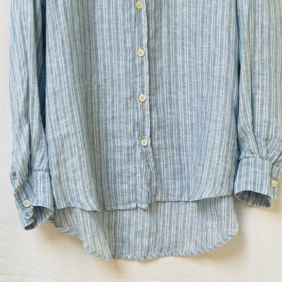 CP Shades Cecilia Striped Linen Button Down Shirt Womens Large Blue White - Picture 3 of 10